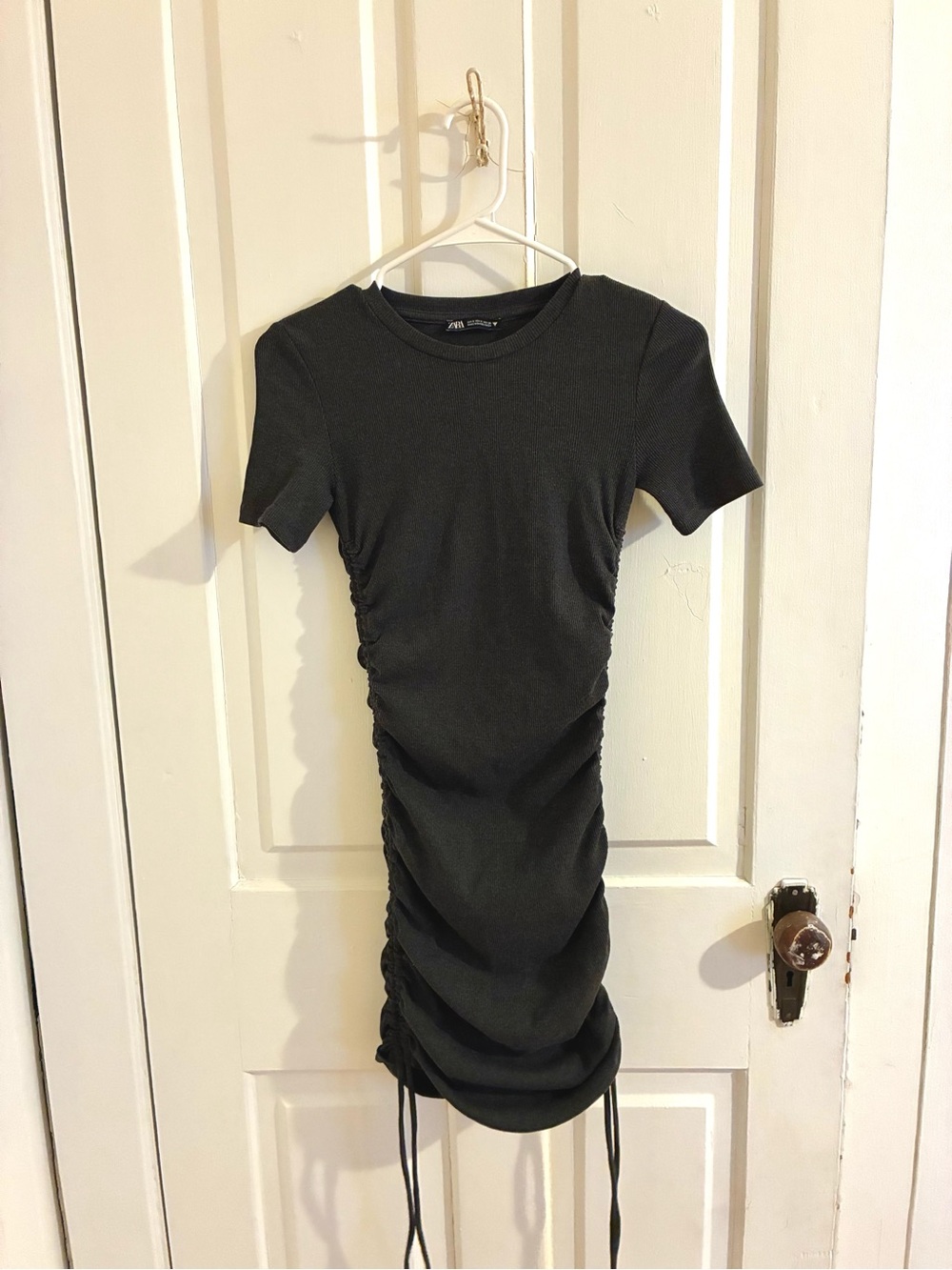 Zara Black Short-Sleeve Ruched Mini Dress